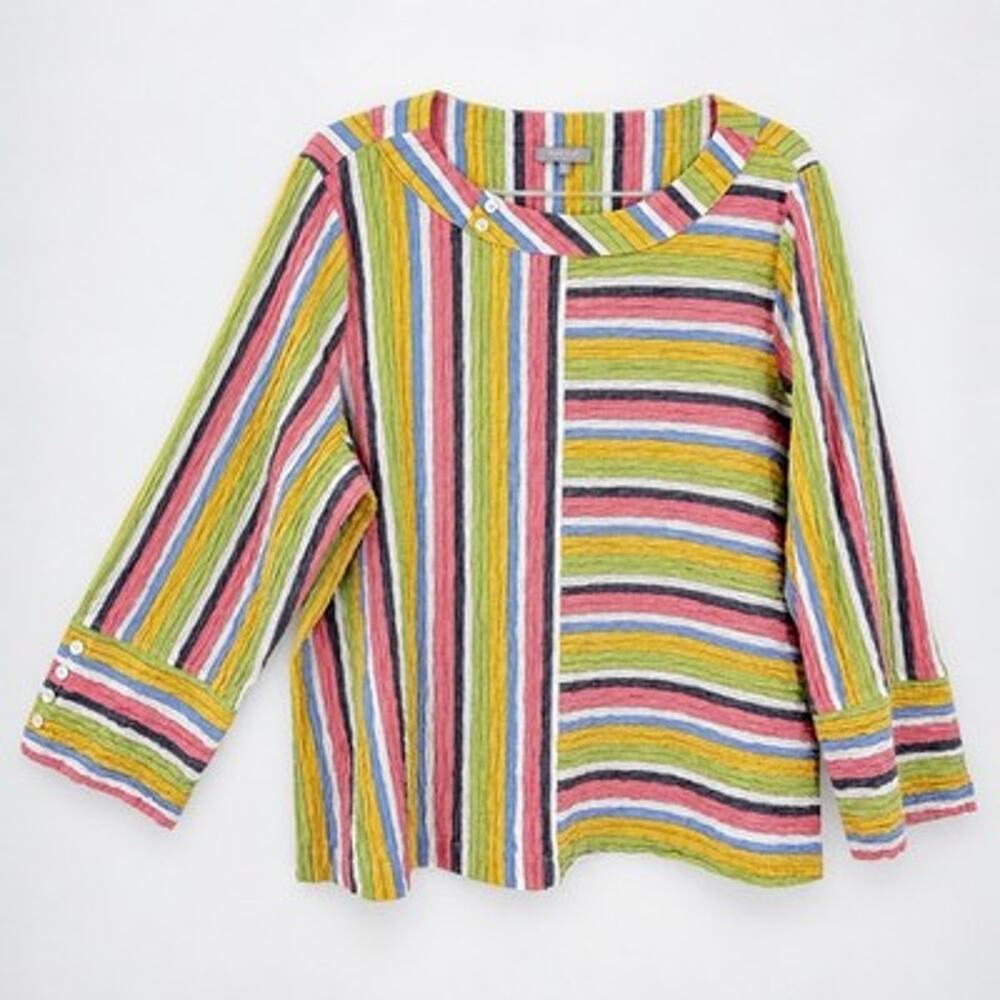 Habitat Clothes Top XL Crinkle Cotton Pastel Striped Round neck Pullover Blouse